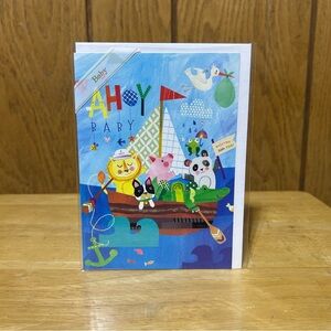 Trader Joe's Gourmet Greeting Card Baby Birth Newborn Nautical Stork Welcome NEW